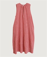 【予約販売】ちぢみギンガム　裾バルーンワンピース(アカ-F)