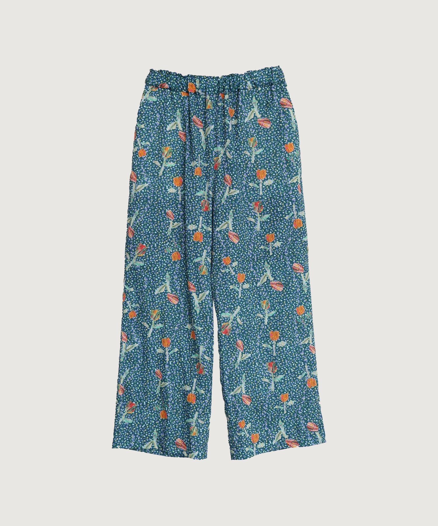 【予約販売】ちぎり絵のチューリッププリントパンツ(グリーン-F)