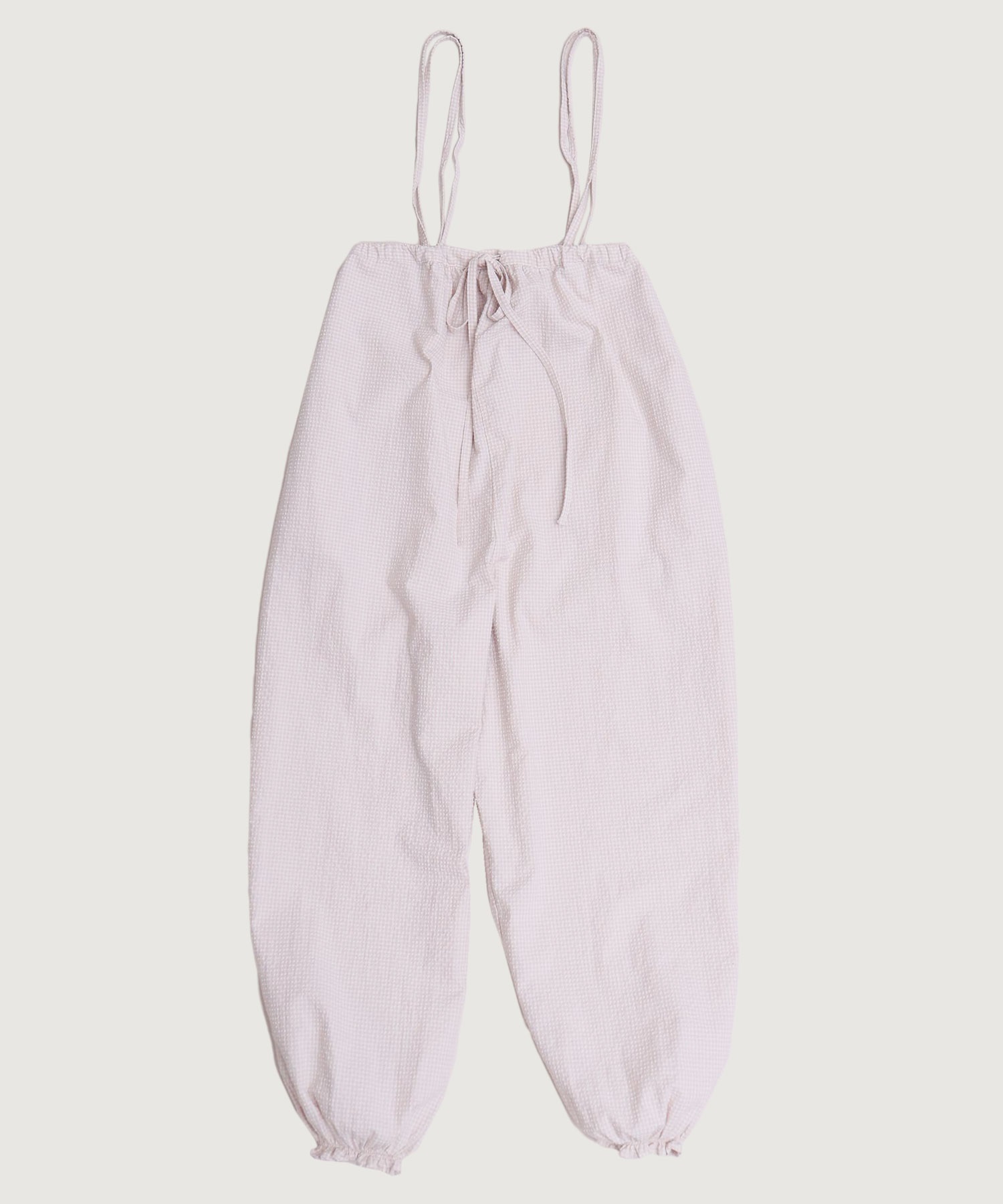 【予約販売】ぽつぽつしたミニチェック　細リボンつりパンツ(ピンク-F)