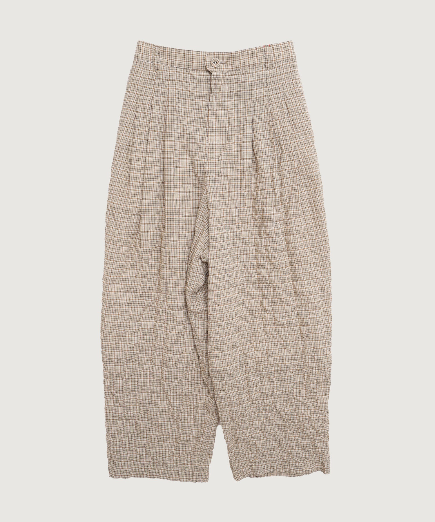 【予約販売】シャ－リングチェック/ストライプ　リラックスパンツ(ベージュ-Ｆ)