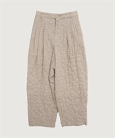 【予約販売】シャ－リングチェック/ストライプ　リラックスパンツ(ベージュ-Ｆ)