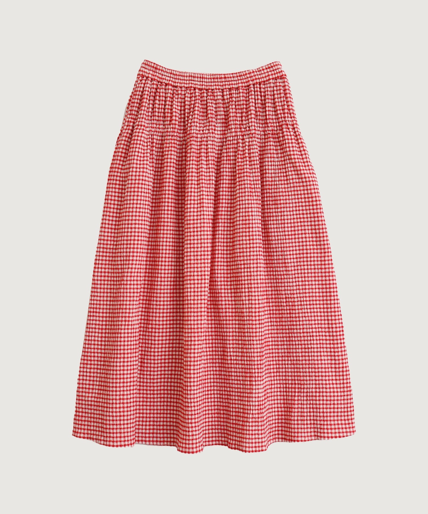 【予約販売】ちぢみギンガム　くしゅくしゅスカート(アカ-F)