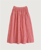 【予約販売】ちぢみギンガム　くしゅくしゅスカート(アカ-F)