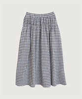 【予約販売】ちぢみギンガム　くしゅくしゅスカート(クロ-F)