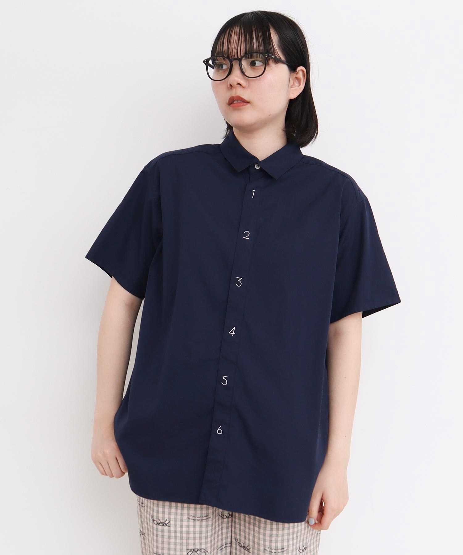 80/2ピンオックス 数字刺繍半袖シャツ