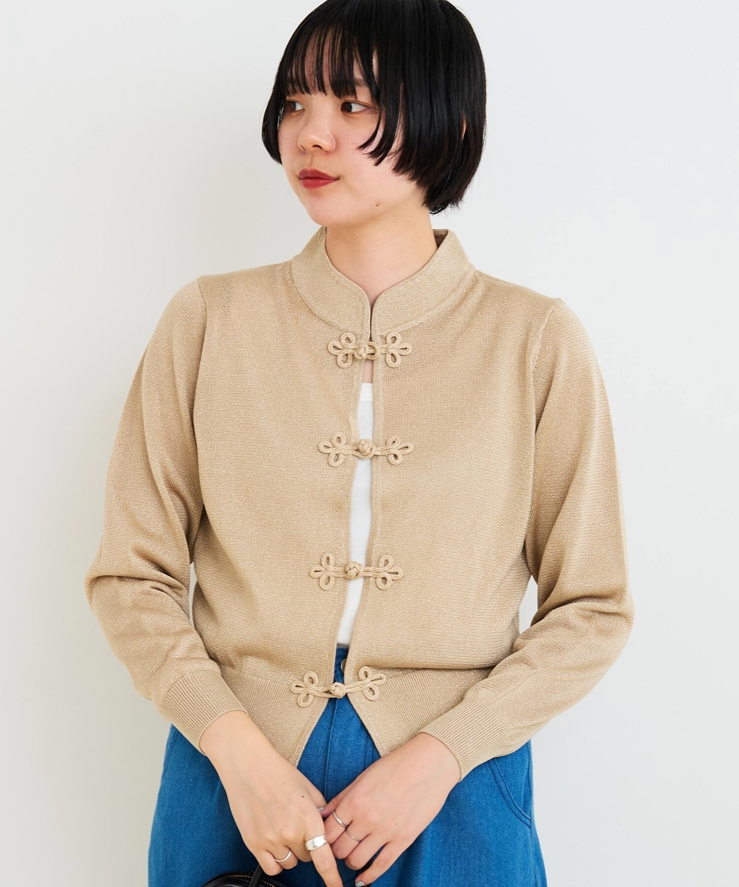 Metallic yarn 華釦カーディガン
