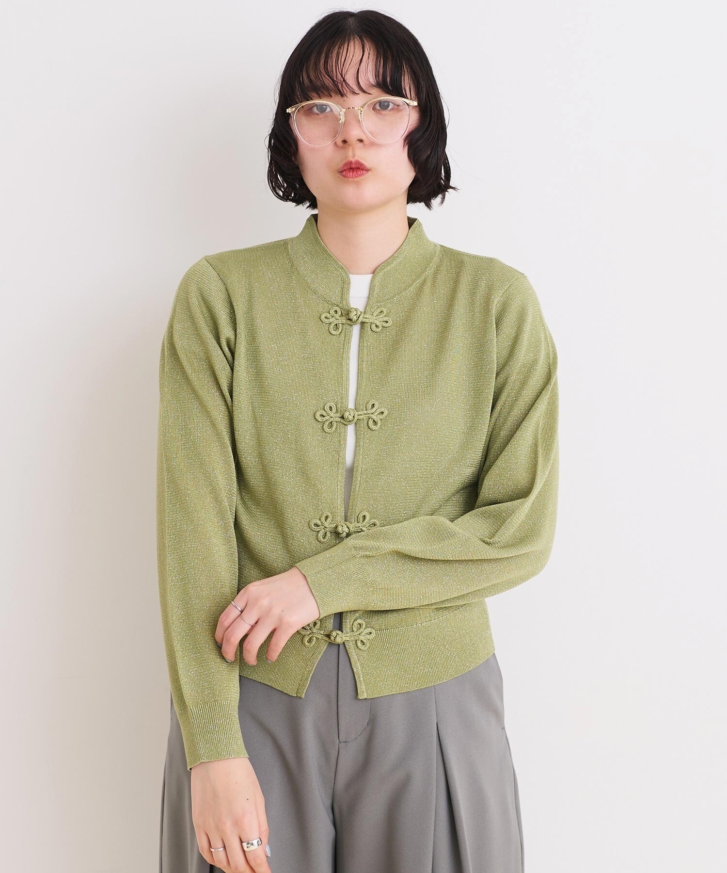Metallic yarn 華釦カーディガン