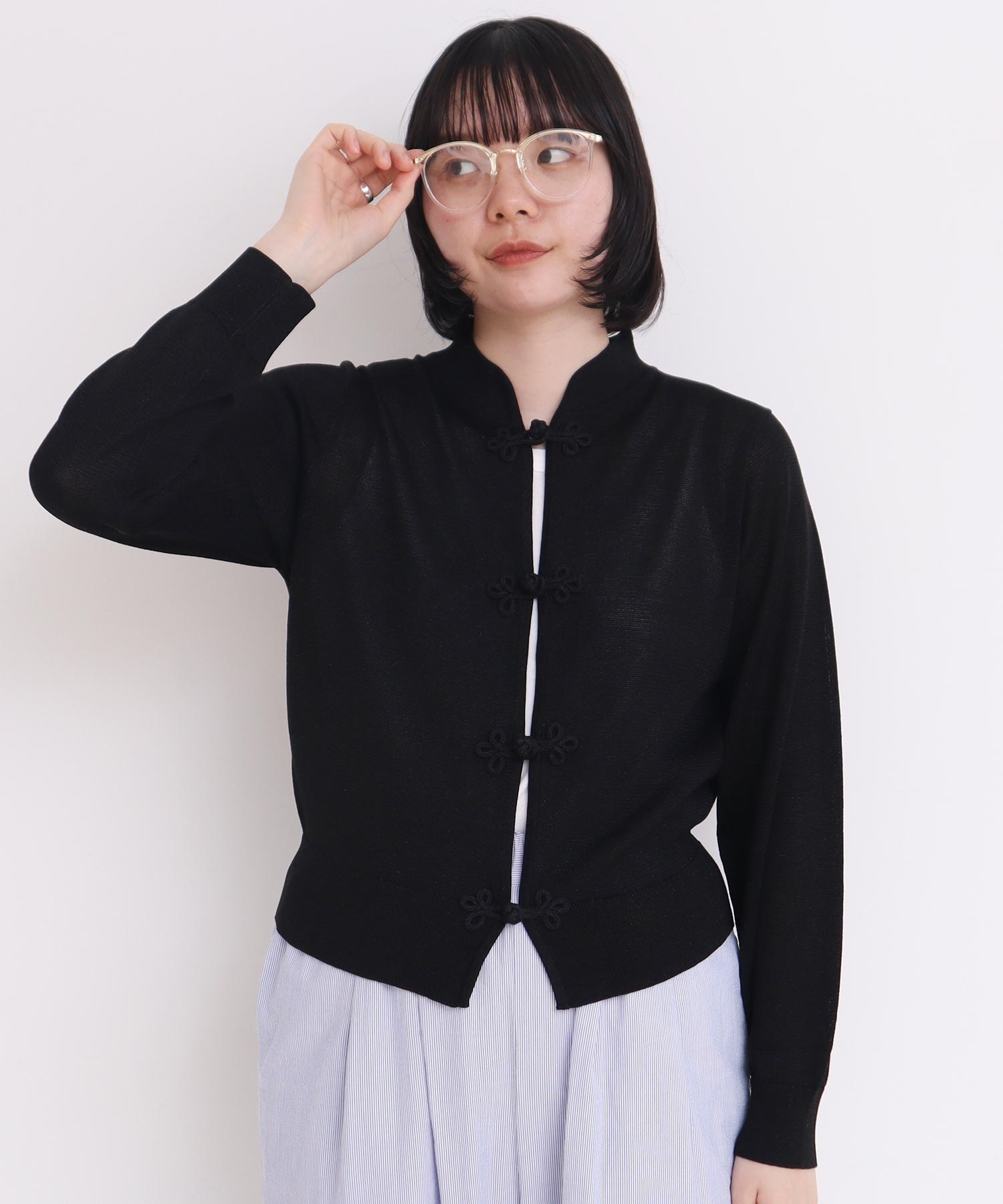 Metallic yarn 華釦カーディガン