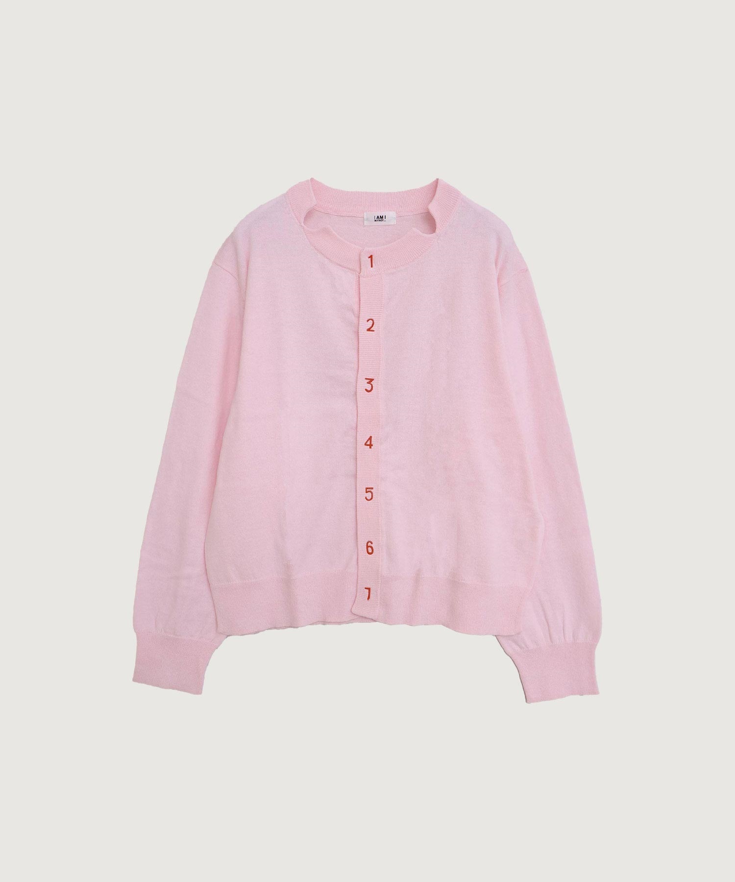 【予約販売】コットン数字刺繍　クルーカーディガン(ピンク-F)