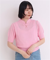 COTTON NYLON 華釦 半袖プルオーバー(ピンク-F)