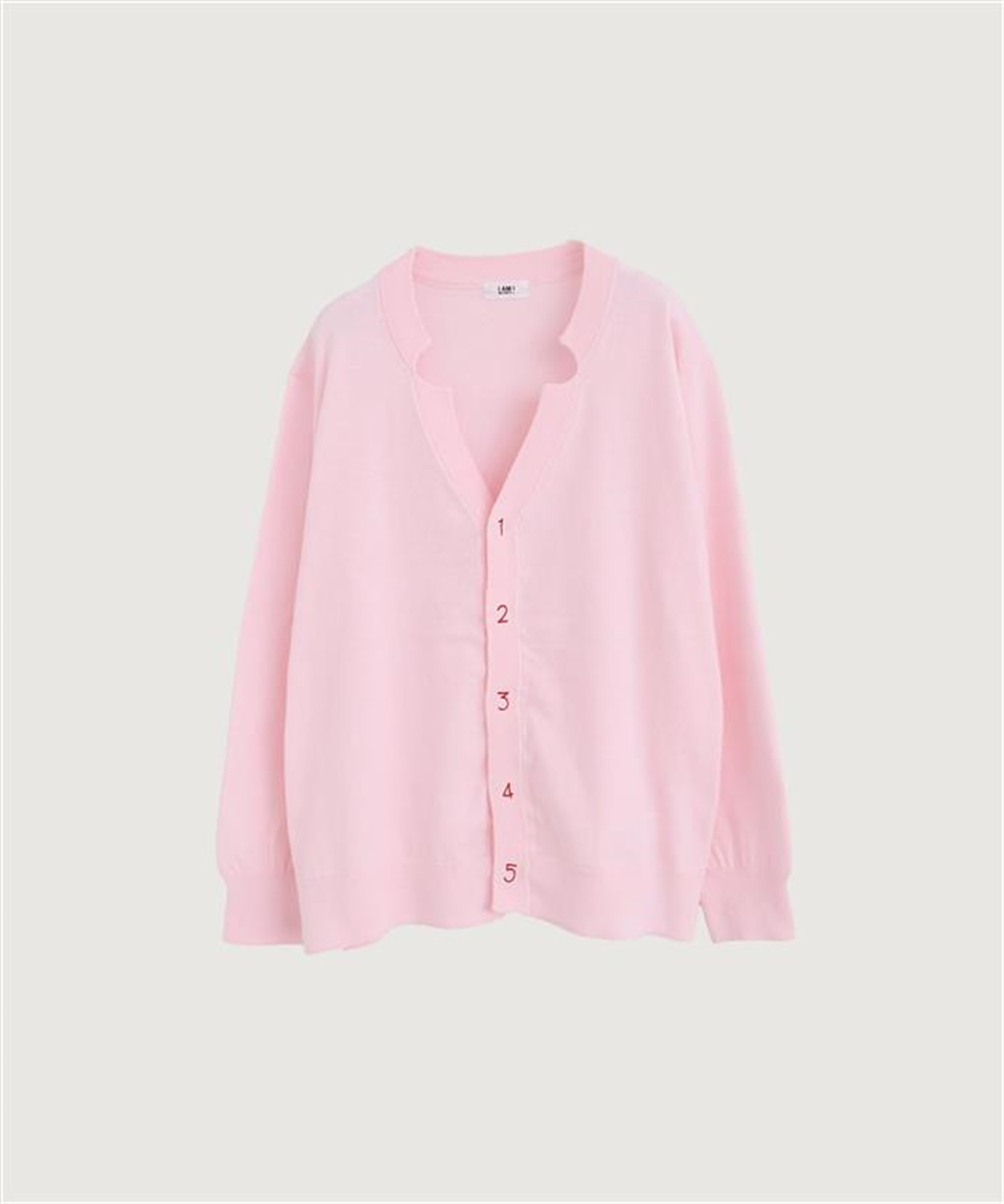 【予約販売】コットン数字刺繍　Vカーディガン(ピンク-F)