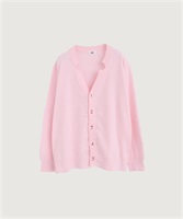 【予約販売】コットン数字刺繍　Vカーディガン(ピンク-F)