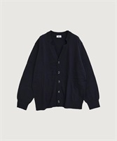 【予約販売】コットン数字刺繍　Vカーディガン(チャコールグレー-F)