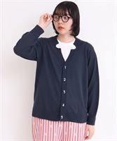 コットンリネン 数字刺繍 Vネック カーディガン(チャコールグレー-F)