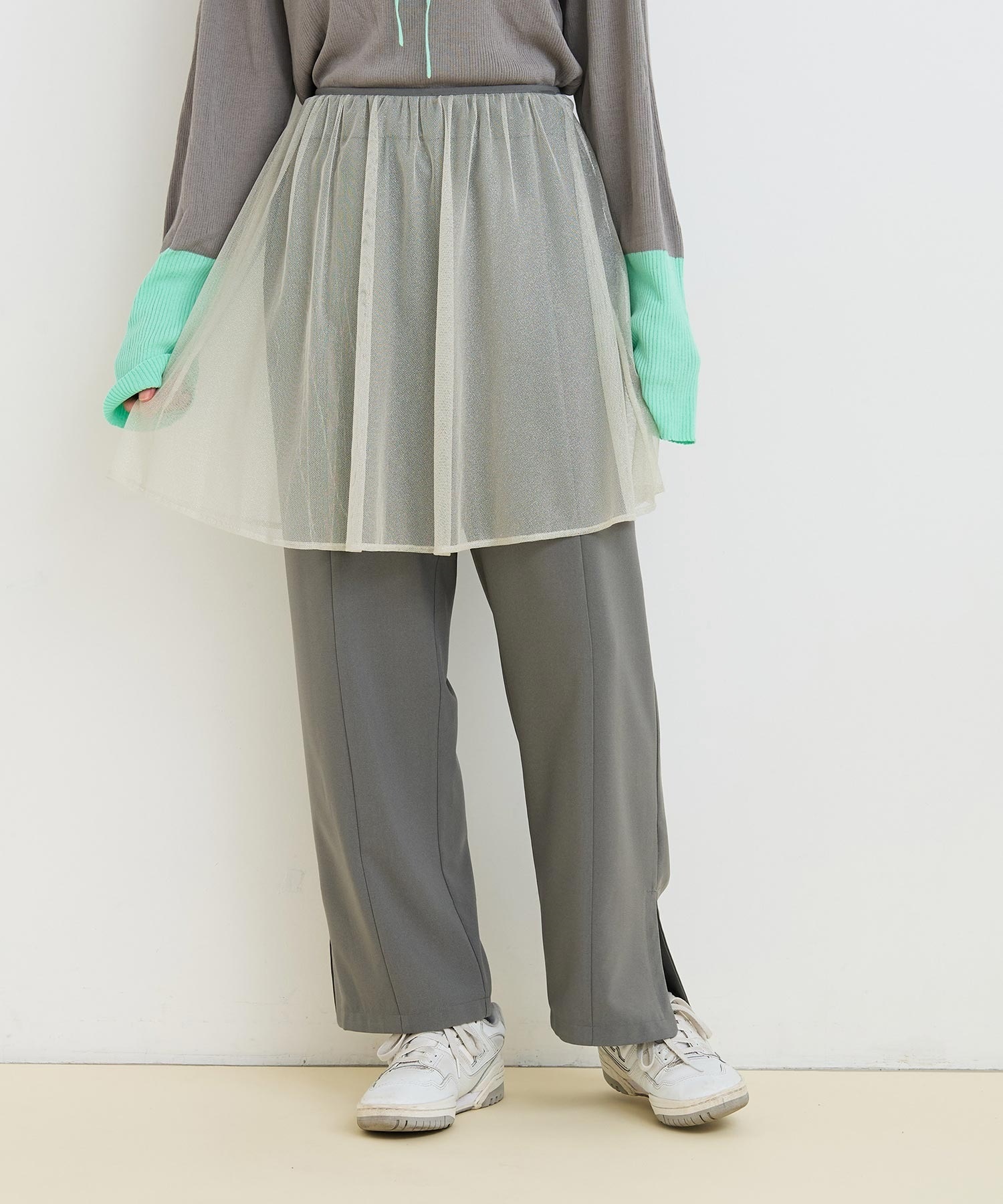 2PCS Silver tulle スカートパンツ