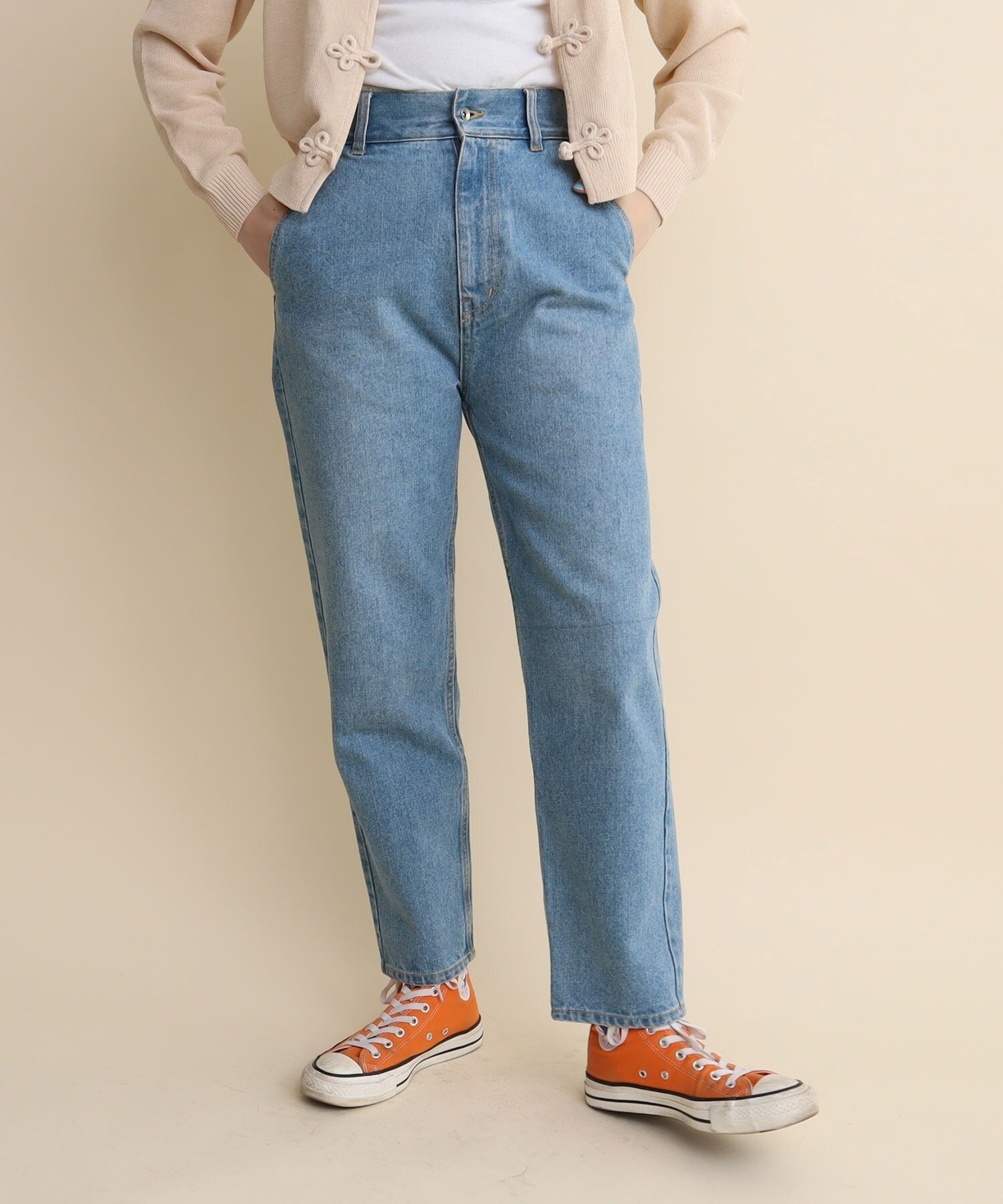12.5oz デニム テーパードパンツ(アオ-M)