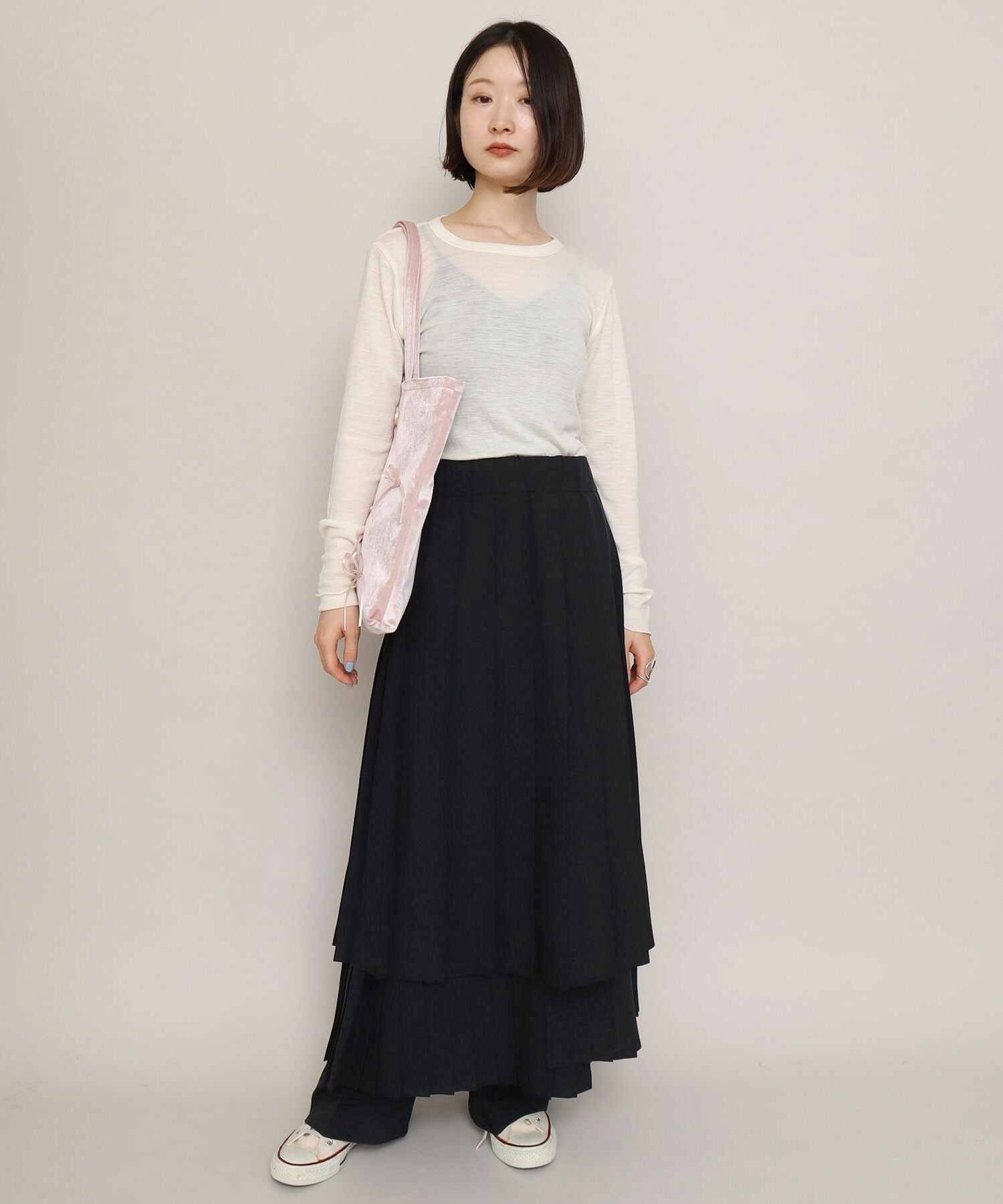 iki トロピカルワッシャープリーツコラー ジュスカート iki◇トロピカルワッシャープリーツコラージュスカート◇ : ＝ココ